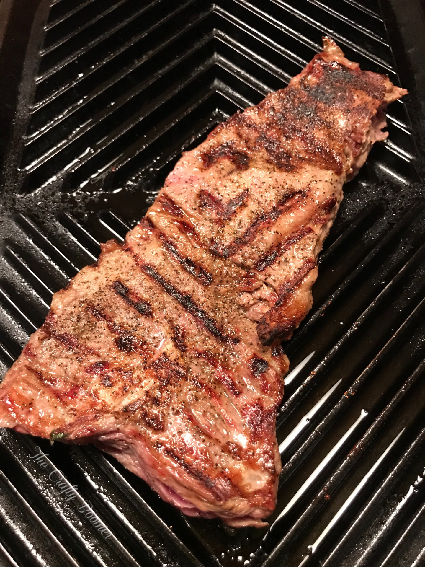 Skirt Steak Cooked In A Cast Iron Grill · The Crafty Boomer